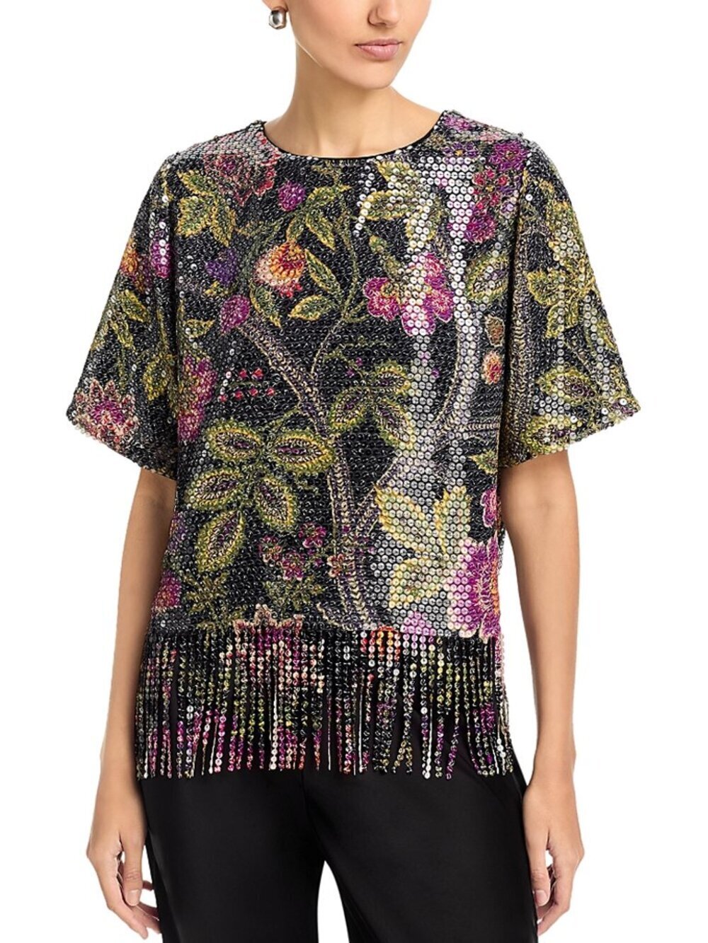 Kobi Halperin Celina Floral Sequin Fringe Blouse Size XS